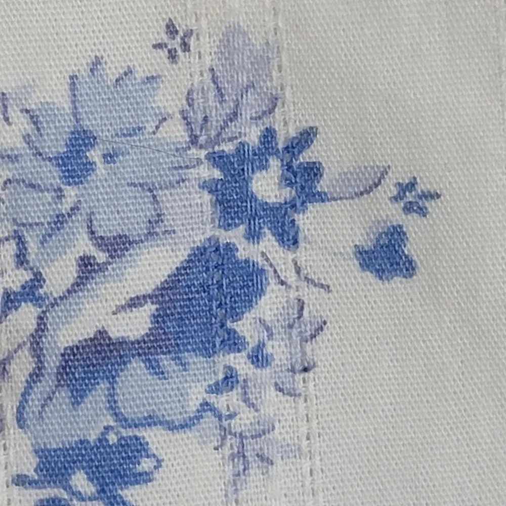 Bonsoir 100% Cotton Nightshirt Short Sleeve White Blue‎ Floral Button Front Sz L